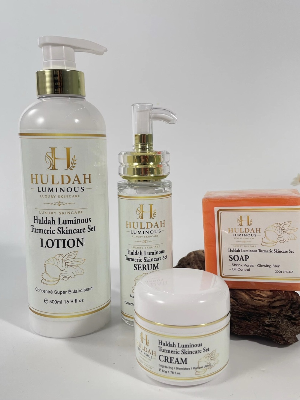 Huldah Luminous Turmeric Skincare Set - White & Gold